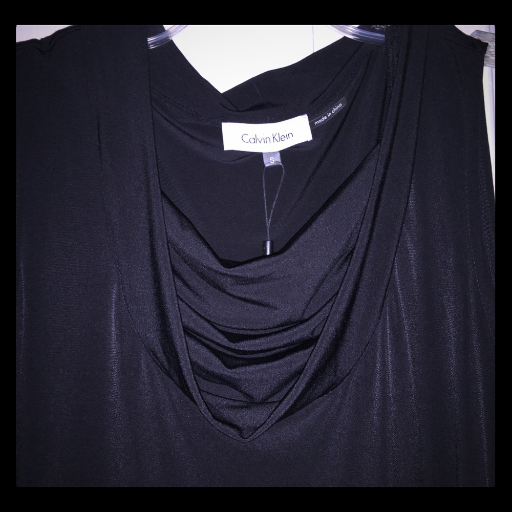 Calvin Klein Sleeveless Drape Neck Top Black Sz S
